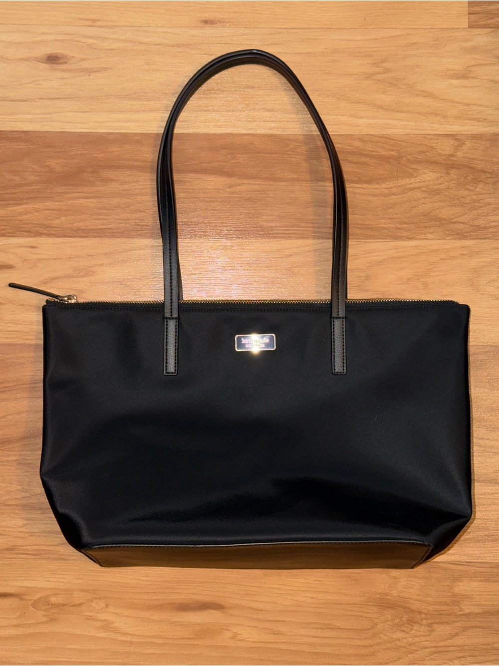 kate spade Black Nylon Zipper Tote with Logo Plate